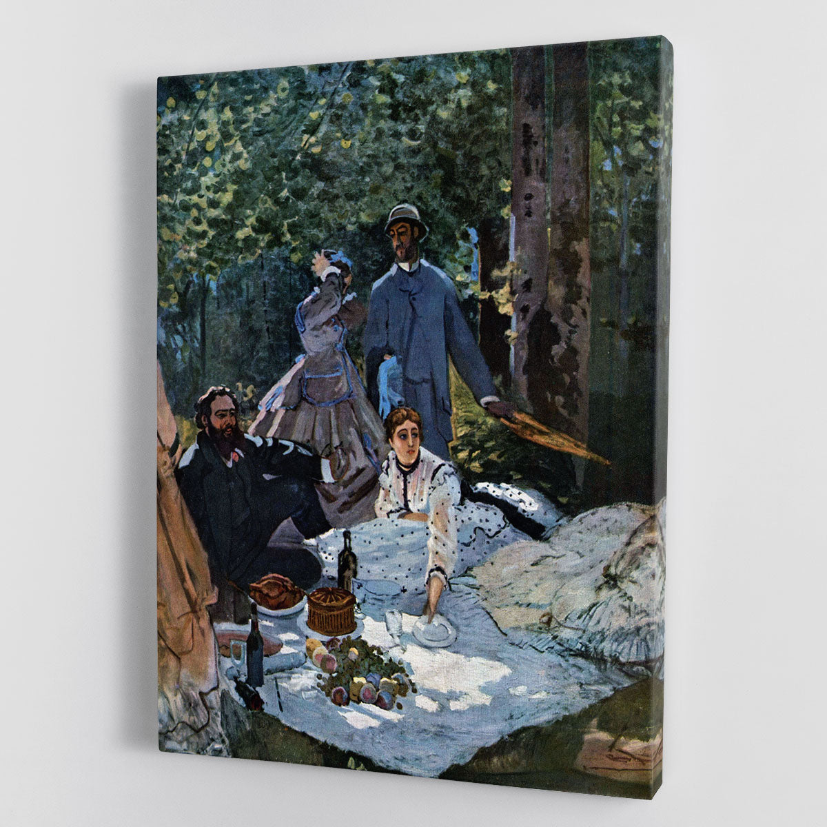 Canvas print of The Breakfast Outdoors by Monet, showcasing a serene outdoor breakfast scene with vibrant colors and Impressionist style.